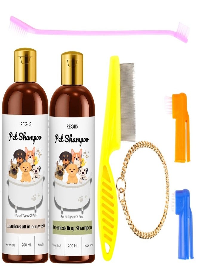 مجموعة شامبو الحيوانات الأليفة من ريجيس مع أدوات العناية، تركيبة متكاملة للغسل وإزالة الشعر الزائد، 200 مل، تتضمن أمشاط وفرش للكلاب (عبوة من 5 قطع) - Image 1